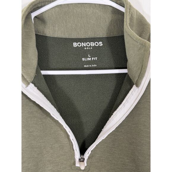 Bonobos Golf 1/4 Zip Slim Fit Pullover Sweatshirt Olive Green Pockets Size Large - Picture 8 of 10